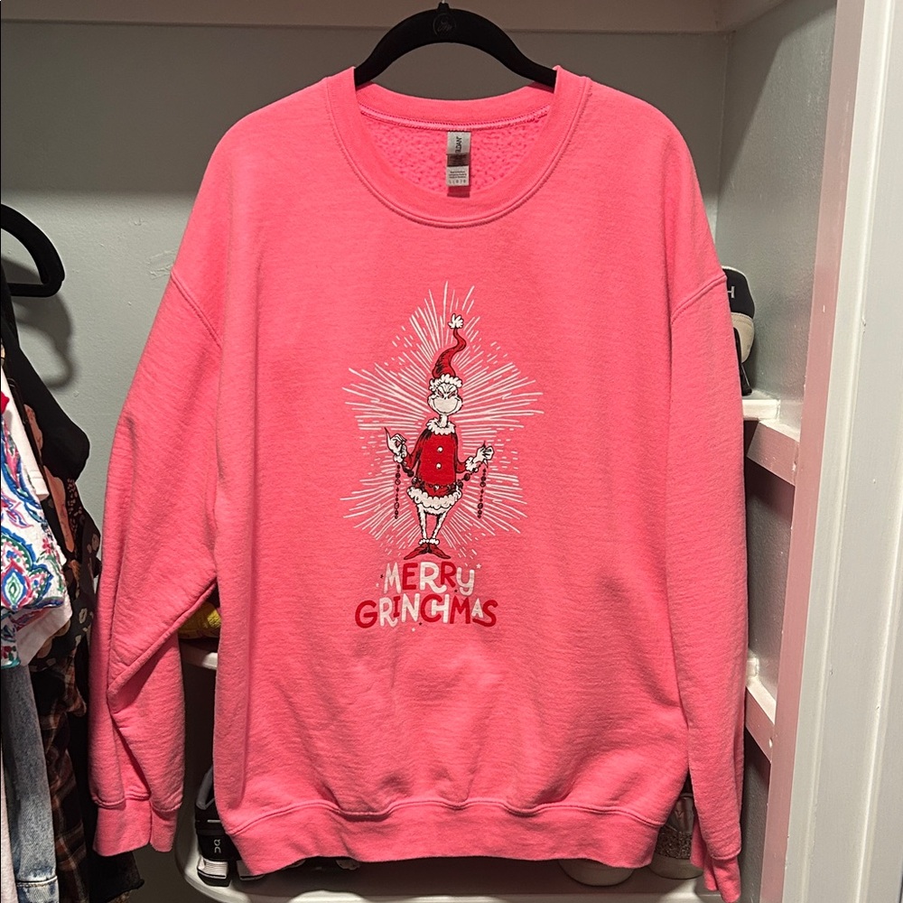 Hot Pink Merry Christmas Grinchmas Grinch Gilden Sweatshirt